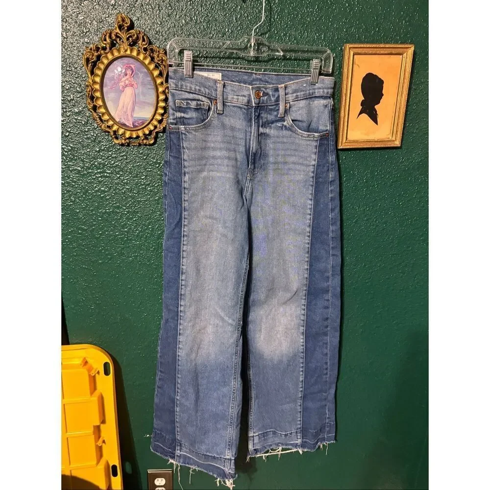 GAP WASHED BLUE HIGH RISE STRIDE TWO TONE FLARED LEG Jeans Womens 26/2 Denim Boh